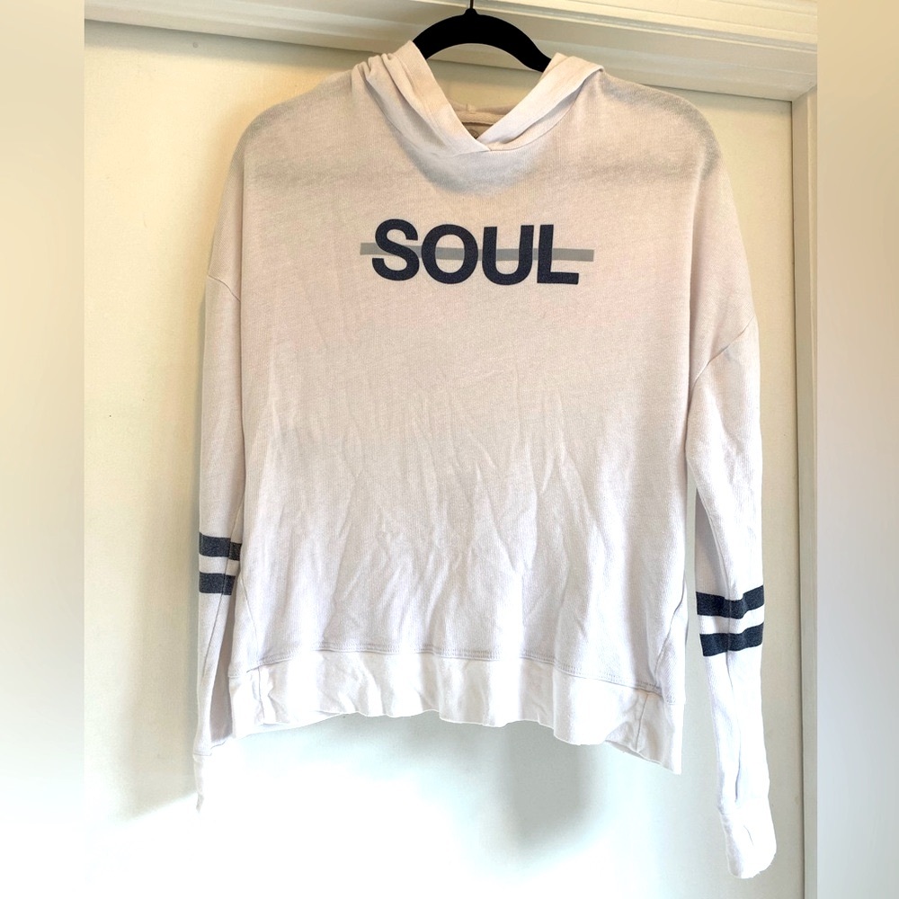 Soul Cycle White Sweater Hoodie Split Back Cotton Blend X-Small
